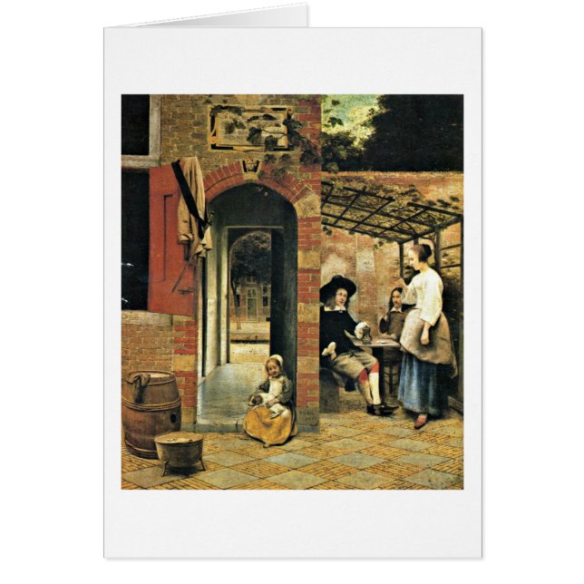Men And A Woman In Courtyard By Pieter De Hooch (Front)