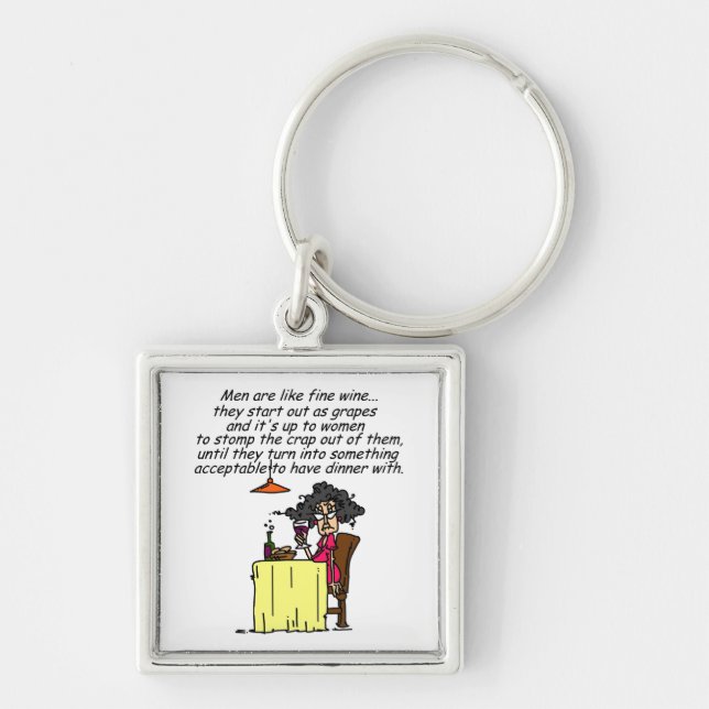 Men and FIne Wine Humour Key Ring (Front)