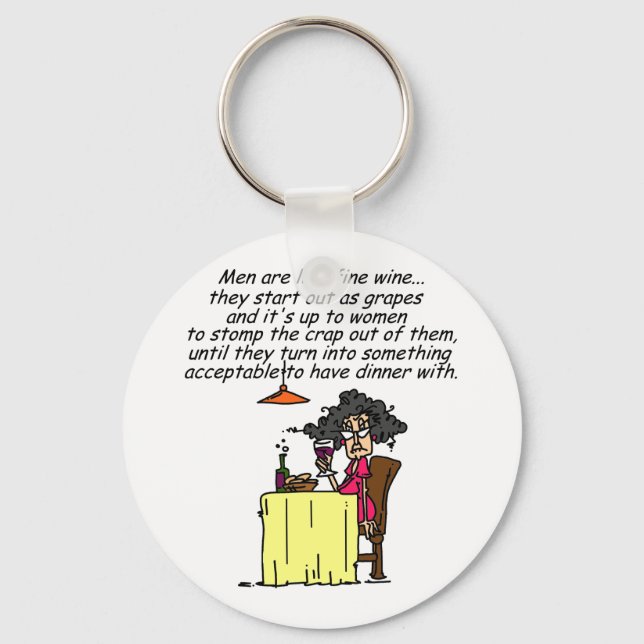 Men and FIne Wine Humour Key Ring (Front)