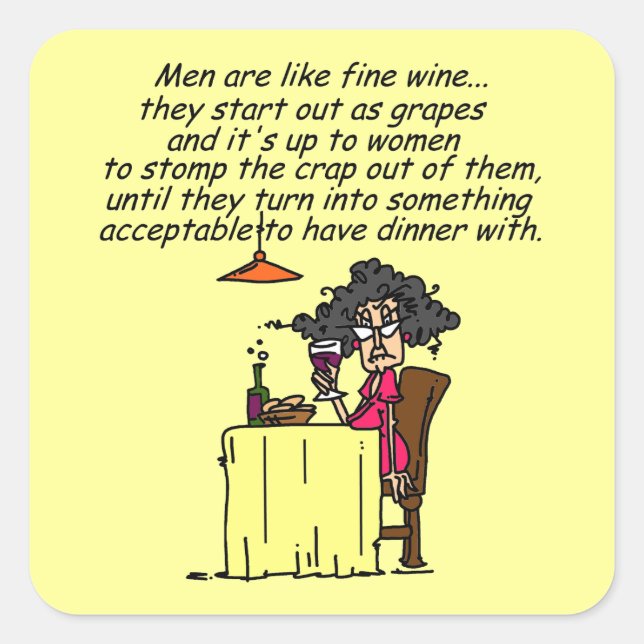 Men and FIne Wine Humour Square Sticker (Front)