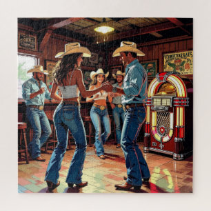 Men and Woman Line Dancing at a Bar Jigsaw Puzzle
