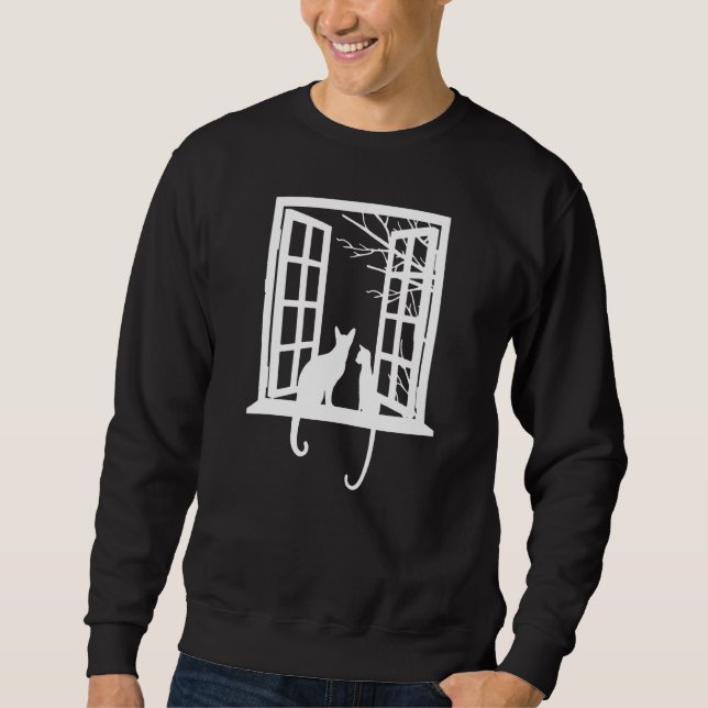 Men And Women Cats Looking Throw Window Sweatshirt (Front)
