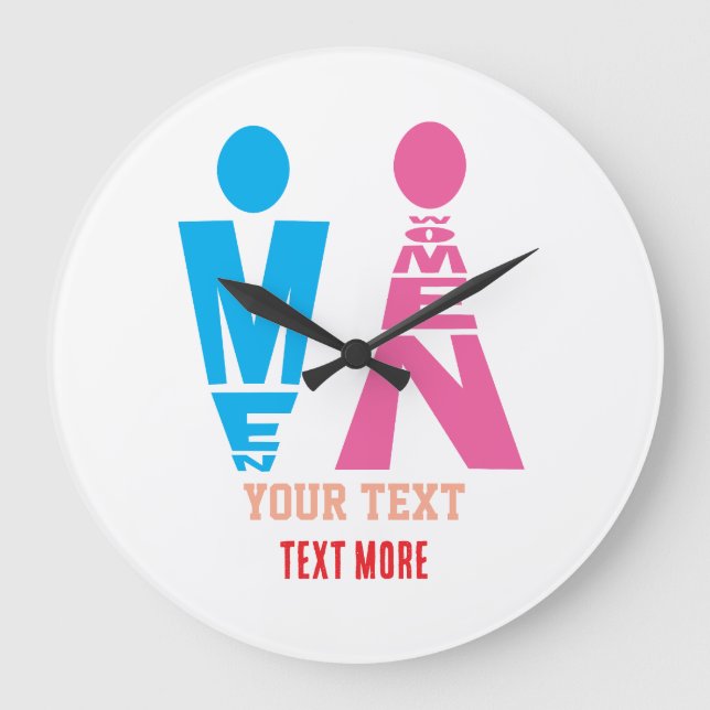 Men and Women Typography Icon Design – Bold Pink & Large Clock (Front)