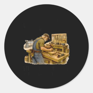 Men are created equal but woodworking in seventies classic round sticker