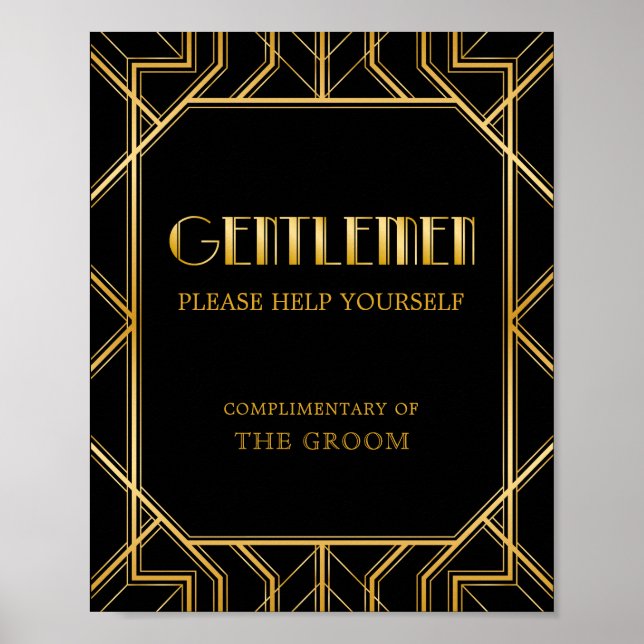 Men Bathroom Basket Wedding Sign | Gatsby Art Deco (Front)