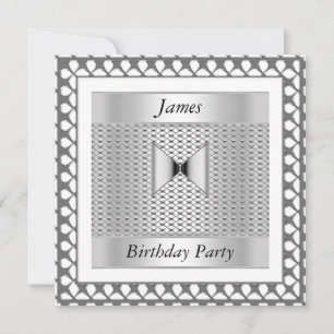 Men Birthday Party Silver  Invitation