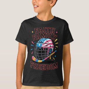 Men Boy Faith Family Freedom Ice Cream Drip Hockey T-Shirt