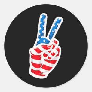 Men Boys American Flag Peace Sign Hand 4th Of July Classic Round Sticker