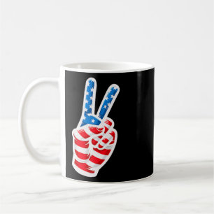 Men Boys American Flag Peace Sign Hand 4th Of July Coffee Mug