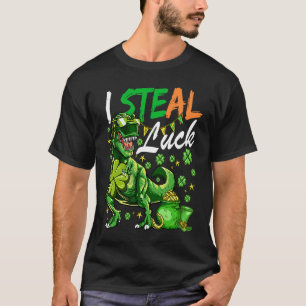 Men Boys I Steal Luck Shamrock Trex Dinosaur Patri T-Shirt