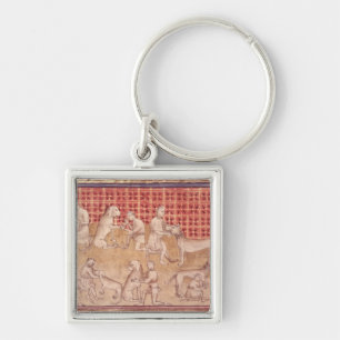 Men caring for hunting dogs key ring