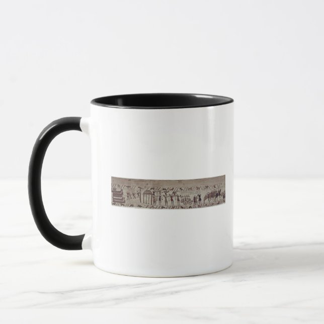 Men carrying arms to the ships and pulling a mug (Left)