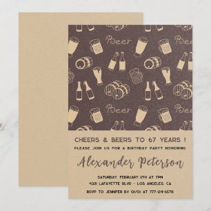 Men Cheers & Beer Rustic 67th birthday Invitation