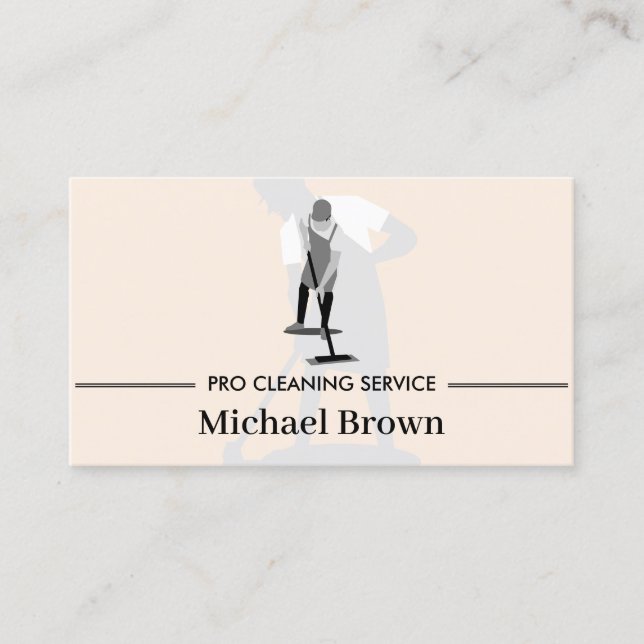 Men Clean Professional Janitor Housekeeping beige Business Card (Front)