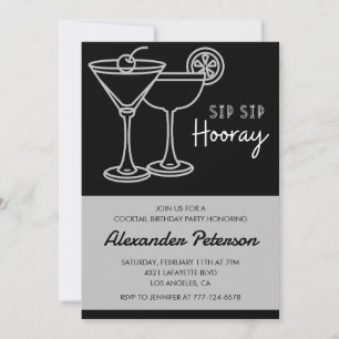 Men Cocktail Black White Retro 72nd birthday Invitation