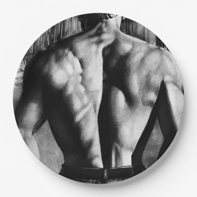 Men Cool Art Drawing Male Bodybuilding Cute Paper Plate (Front)
