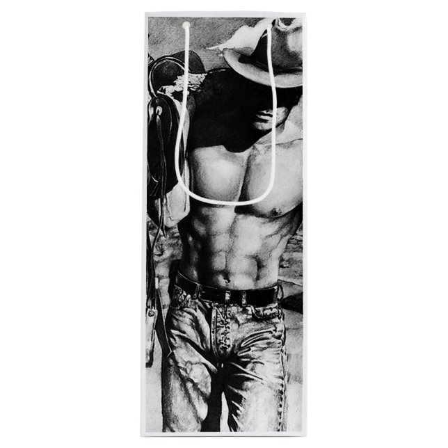 Men Cool Cowboy Muscled Body Men's Art Wine Gift Bag (Front)
