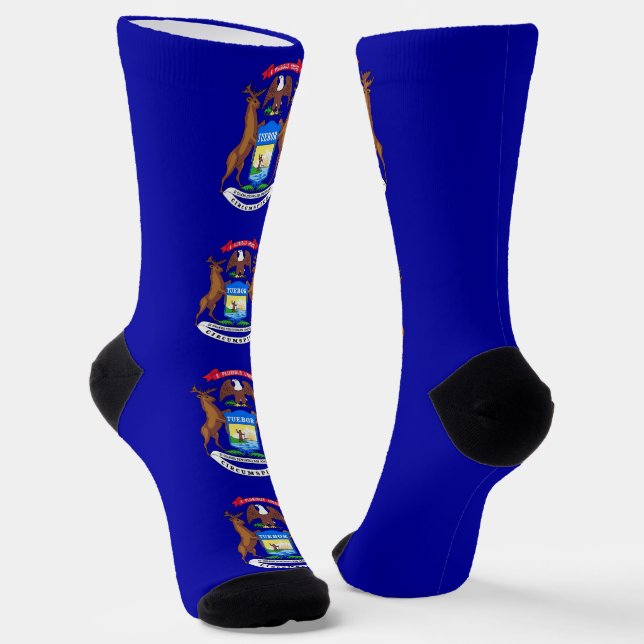 Men crew socks with flag of Michigan (Angled)