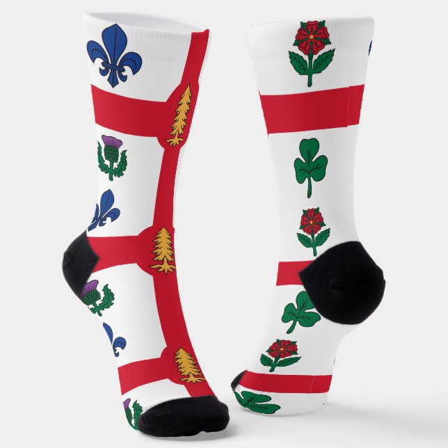 Men crew socks with flag of Montreal, Canada (Angled)