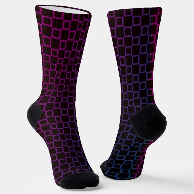 Men crew socks with Purple Black classic design (Angled)