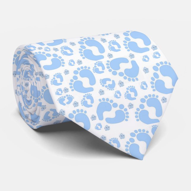 Men Designer Baby Feet Boy Blue Elephants Tie (Rolled)