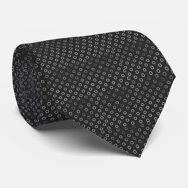 Men Designer Black and White Circles Tie (Rolled)