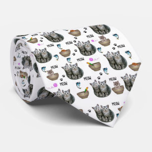 Men Designer Cats Kittens Meow Tie