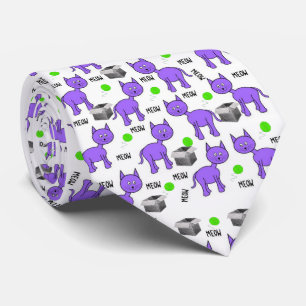 Men Designer Purple Cats Tie