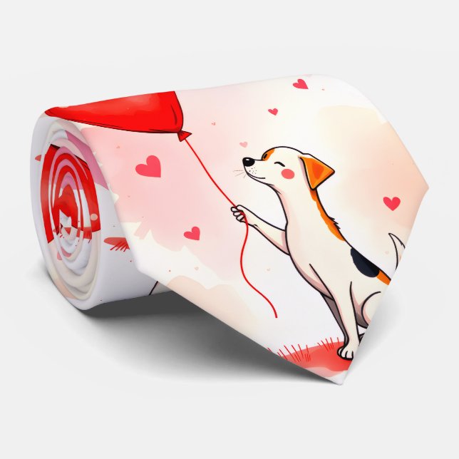 Men Designer Ties Dog Red Hearts (Rolled)