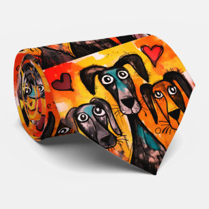 Men Designer Ties Dog Red Hearts