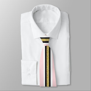 Men Designer Ties Pink & White Gold Black Stripe