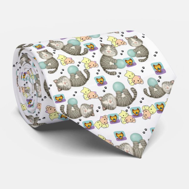 Men Designer Ties Whimsical Cats (Rolled)