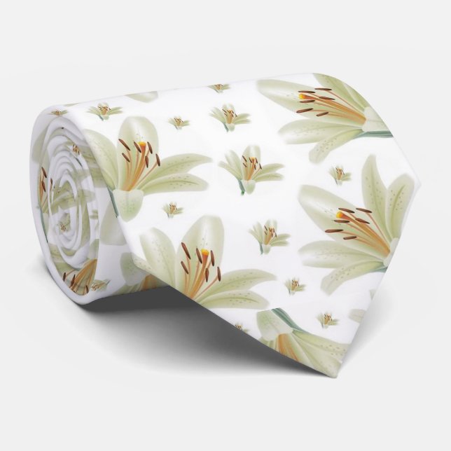 Men Designer Ties White Tulips (Rolled)