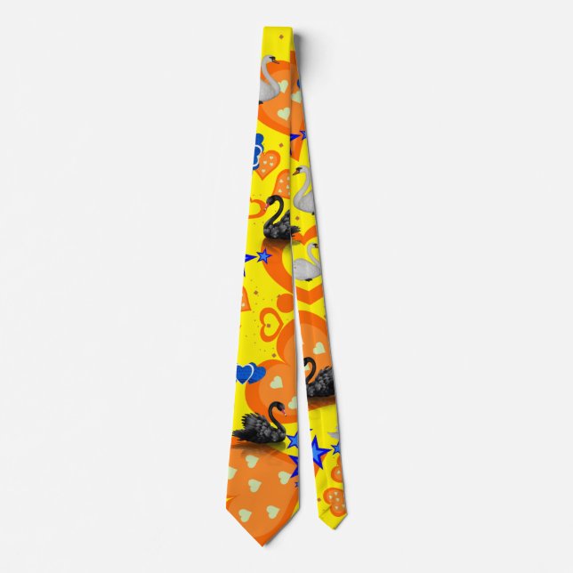 Men Designer Ties Yellow Orange Hearts Swans (Front)