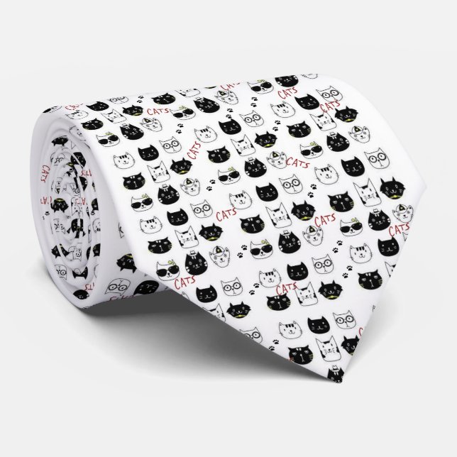 Men Designer Whimsical Cats Kittens Tie (Rolled)