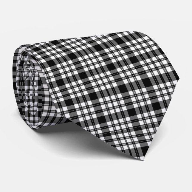 Men Designer White and Black Plaid Tie (Rolled)