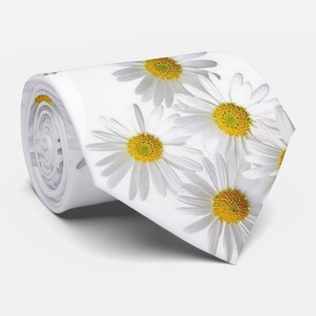 Men Designer White Daisy Tie (Rolled)