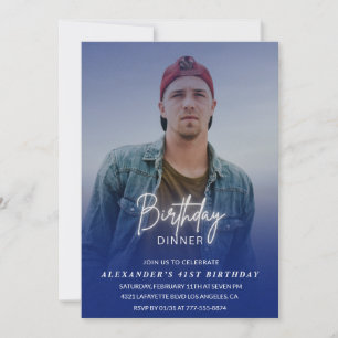 Men Dinner Photo Navy blue 41st birthday Invitation