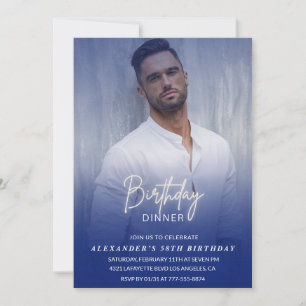 Men Dinner Photo Navy blue 58th birthday Invitation
