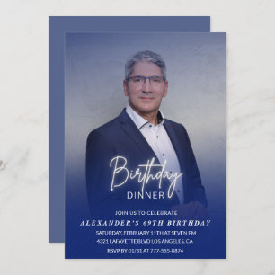 Men Dinner Photo Navy blue 69th birthday Invitation