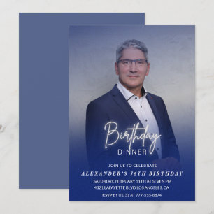 Men Dinner Photo Navy blue 76th birthday Invitation