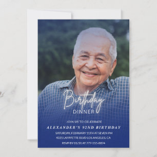 Men Dinner Photo Navy blue 92nd birthday Invitation