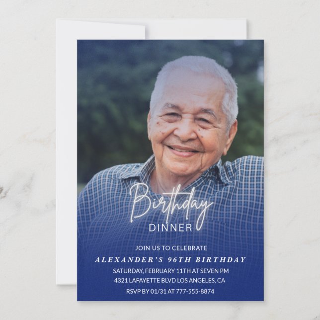 Men Dinner Photo Navy blue 96th birthday Invitation (Front)