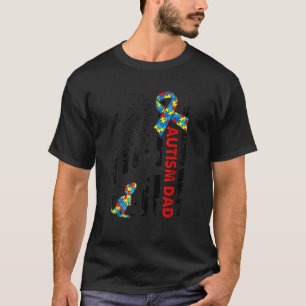 Men Distressed Dinosaur Autism Dad USA Flag Autism T-Shirt