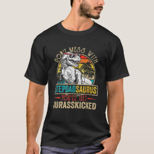 Men Distressed Stepdadsaurus Dinosaur T Rex Father T-Shirt