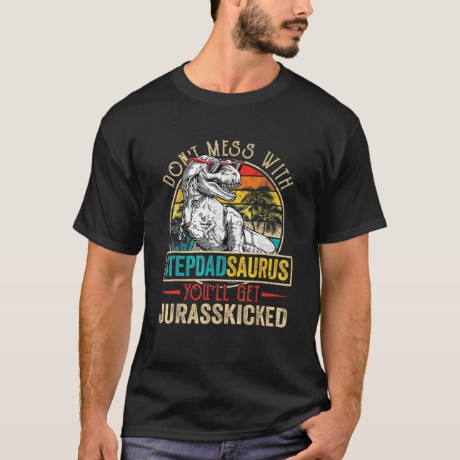 Men Distressed Stepdadsaurus Dinosaur T Rex Father T-Shirt (Front)