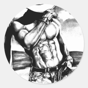 Men Elegant Fine Art Modern Drawing Western Cowboy Classic Round Sticker