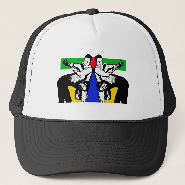 Men fighting wrestling trucker hat (Front)
