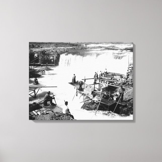 Men fishing at Celilo Falls Photograph Canvas Print (Front)