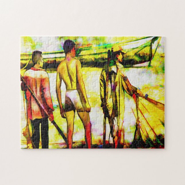 Men Fishing with a net Jigsaw Puzzle (Horizontal)